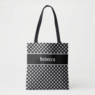 Black and White Polka-Dotted Bag with Name Stripe