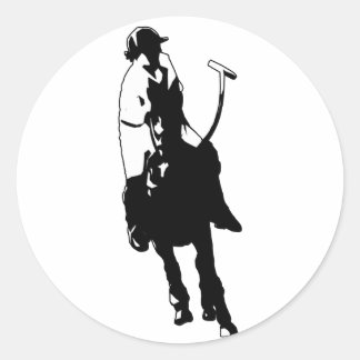 Black and White Polo Player Swinging Mallet Classic Round Sticker