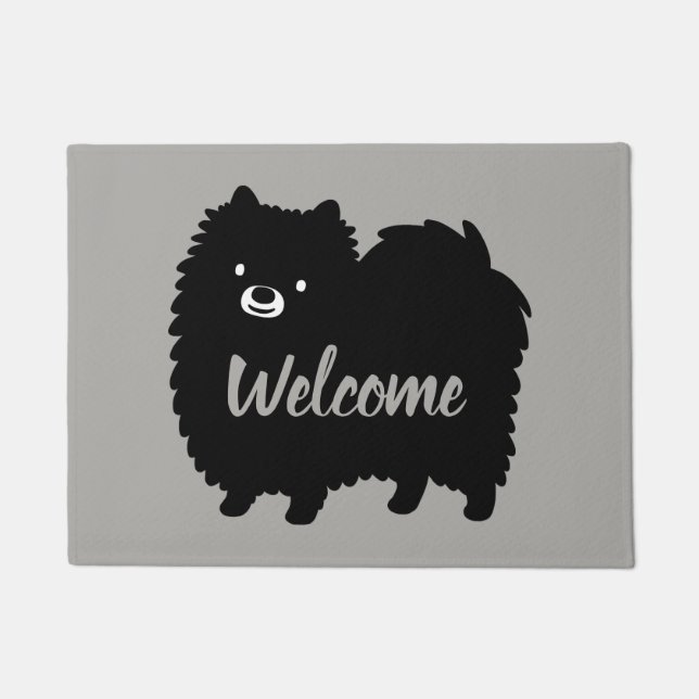 Black and White Pomeranian | Cute Pommie Dog Doormat (Front)
