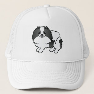 Black And White Pomeranian Dog Illustration Trucker Hat