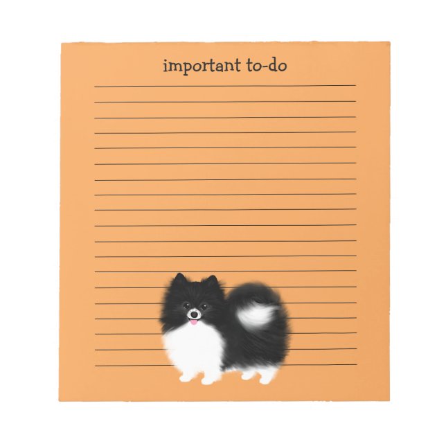 Black and White Pomeranian with Custom Text  Notepad (Front)