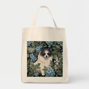 Black and White Pomeranina with Hydrangeas Tote Bag
