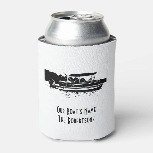 Black and White Pontoon Boat Can Cooler (Can Front)