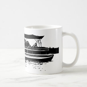 Black and White Pontoon Boat Personalised Mug
