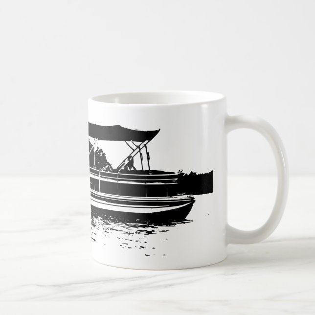 Black and White Pontoon Boat Personalised Mug (Right)