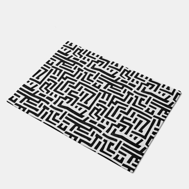 Black and White Pop Art Maze Pattern Doormat (Angled)