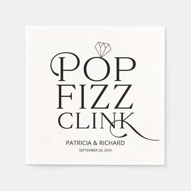 Black And White Pop Fizz Clink Engagement Party Napkin (Front)