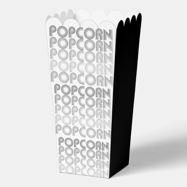 Black and white popcorn favour box (Front)
