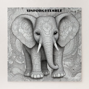Black and White Portrait Detailed Elephant Art Jigsaw Puzzle