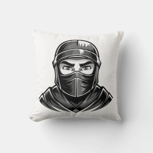 Black and white portrait head male warrior ninja cushion