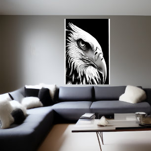 Black and white portrait of a  eagle   AI Art Poster