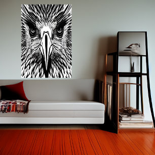 Black and white portrait of a eagle   AI Art  Poster