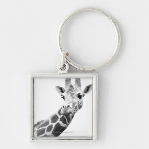 Black and white portrait of a giraffe key ring