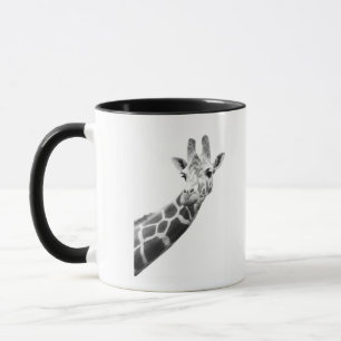 Black and white portrait of a giraffe mug