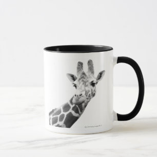 Black and white portrait of a giraffe mug