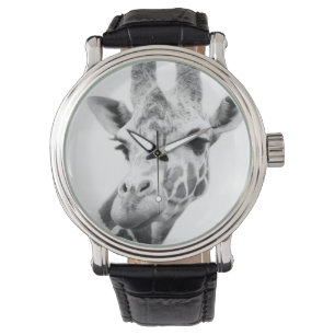 Black and white portrait of a giraffe watch
