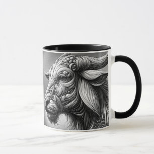Black and white portrait of a stylized buffalo. mug