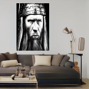 Black and white portrait of a viking AI Art Poster