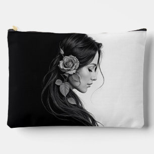 Black and white portrait of beautiful woman art accessory pouch
