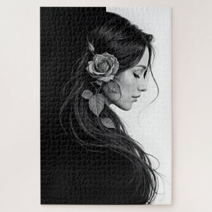 Black and white portrait of beautiful woman art jigsaw puzzle