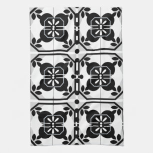 Black and White Portuguese Tile Farmhouse Design Tea Towel