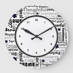 Black and white Positive words typography clock