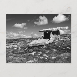 black and white postcard of Poulnabrone co.clare