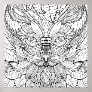 Black and white poster of a cat to colour in