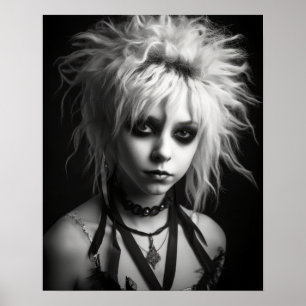 Black and white poster of a young punk woman