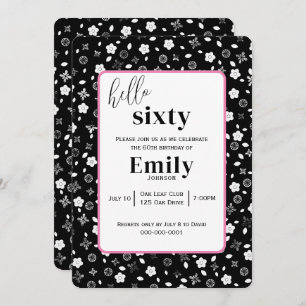 Black and White Posy for 60th Birthday Party Invitation
