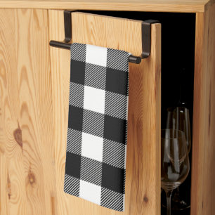 Black and White Preppy Buffalo Check Plaid Tea Towel