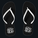 Black and White Preppy Script Monogram Thongs<br><div class="desc">PLEASE CONTACT ME BEFORE ORDERING WITH YOUR MONOGRAM INITIALS IN THIS ORDER: FIRST, LAST, MIDDLE. I will customise your monogram and email you the link to order. Please wait to purchase until after I have sent you the link with your customised design. Cute preppy flip flip sandals personalised with a...</div>