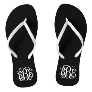 Black and White Preppy Script Monogram Thongs