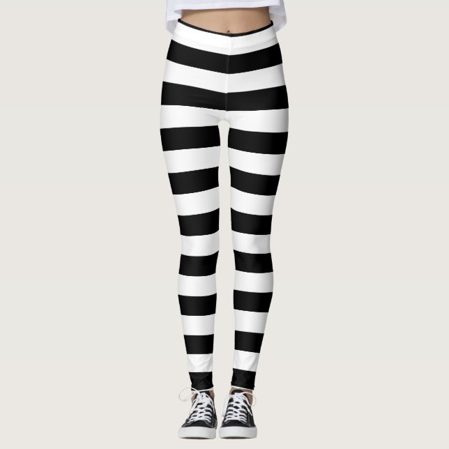 black and white preppy stripes pattern tights (Front)
