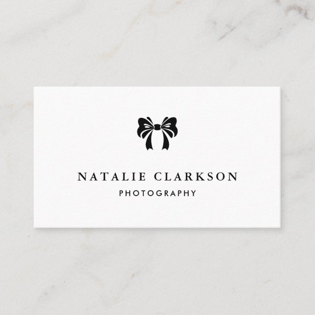 Black and White Pretty Bow Minimalist Business Card (Front)