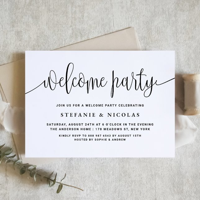 Black and White Pretty Calligraphy Welcome Party Invitation (Creator Uploaded)