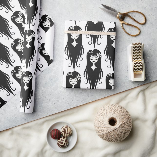 Black and White Pretty Ghoul Wrapping Paper (Crafts)