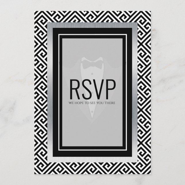 Black and white print r.s.v.p card (Front)