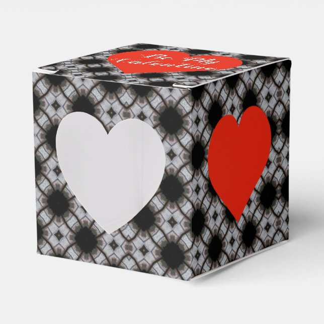 Black And White Print With Red Heart Favour Box (Front Side)