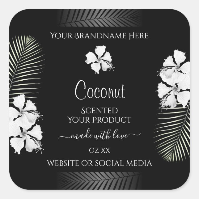 Black and White Product Labels Hawaiian Flowers (Front)