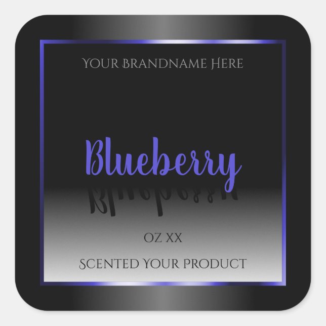 Black and White Product Labels Shimmery Blue Frame (Front)