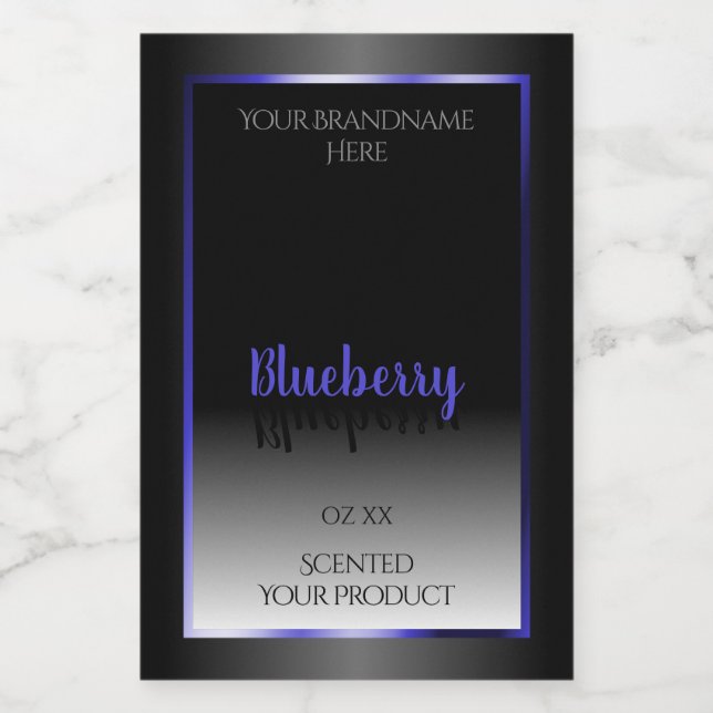 Black and White Product Labels Shimmery Blue Frame (Single Label)