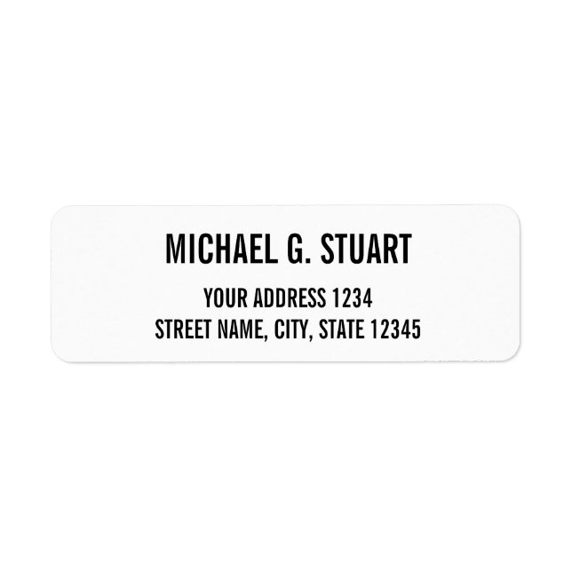 Black and White Professional Bold Text Return Address Label (Front)
