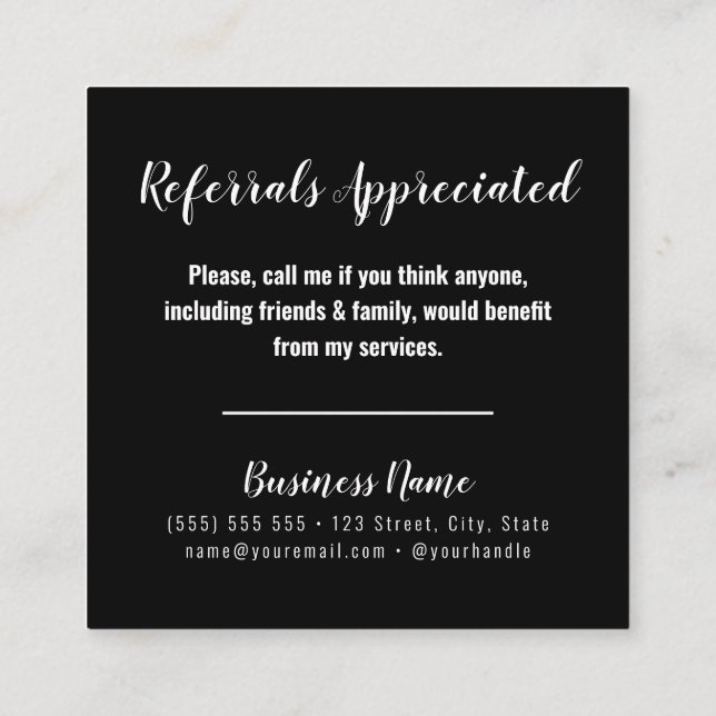 Black and White Professional Business Referral Card (Back)