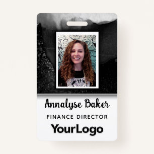 Black and White Professional CNA Nurse Photo Name ID Badge