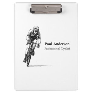 Black And White Professional Cyclist Business Clipboard