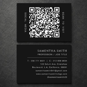 Black and White Professional Minimal QR Code  Business Card