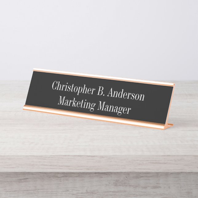Black and White Professional Modern Classy Desk Name Plate (Front)