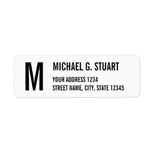 Black and White Professional Monogram Bold Text Return Address Label
