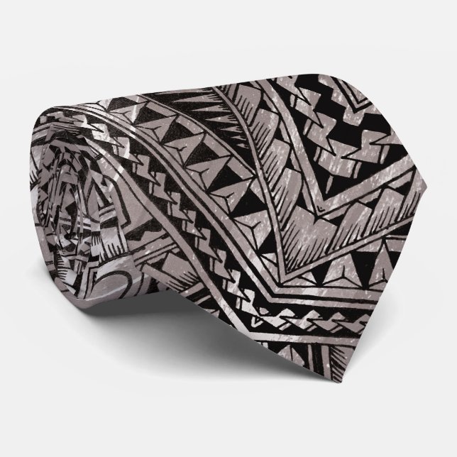 Black and White Professional Tribal Tattoo Pattern Tie (Rolled)
